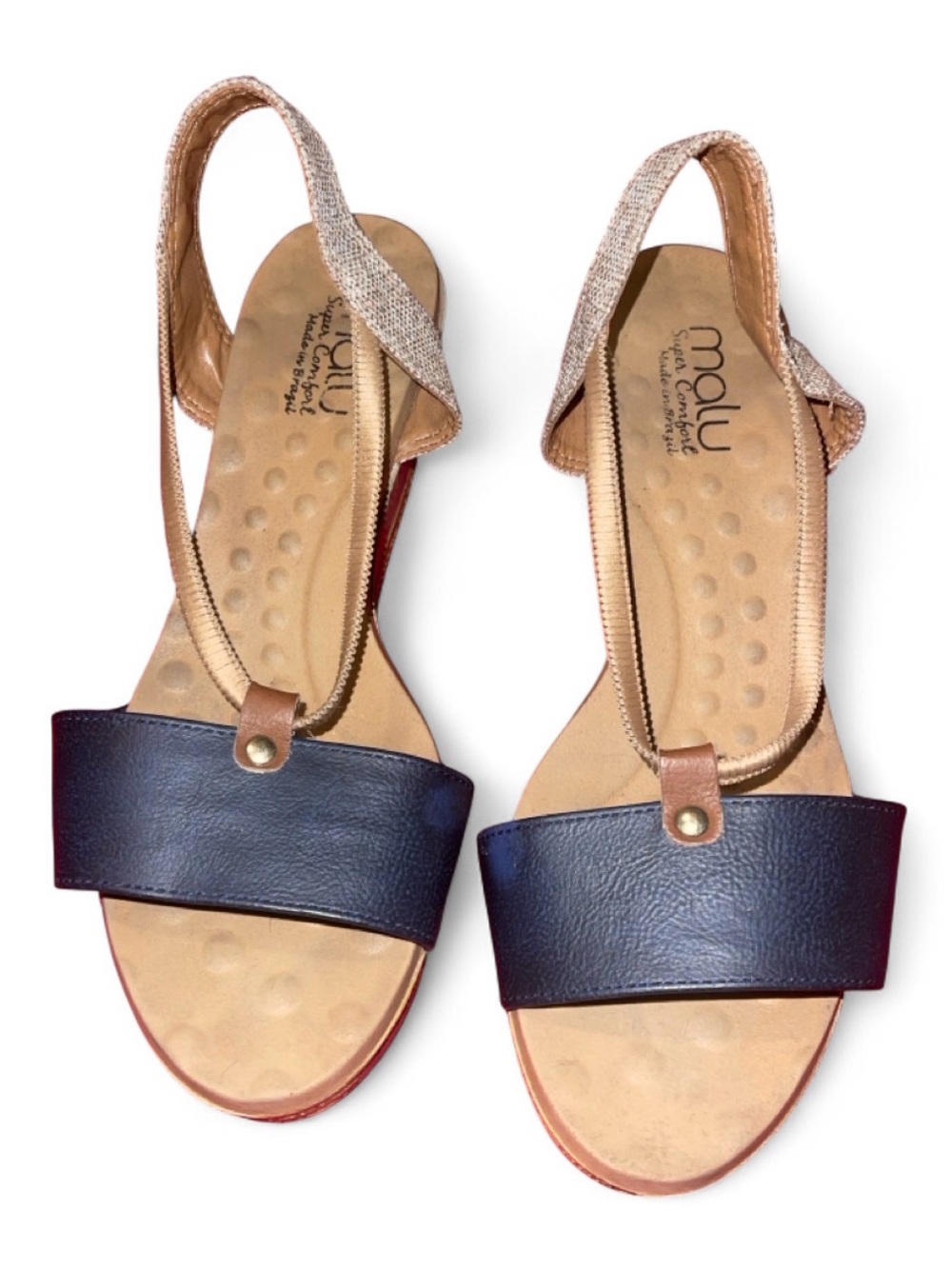 Malu Navy and Tan Slingback Comfort Sandals